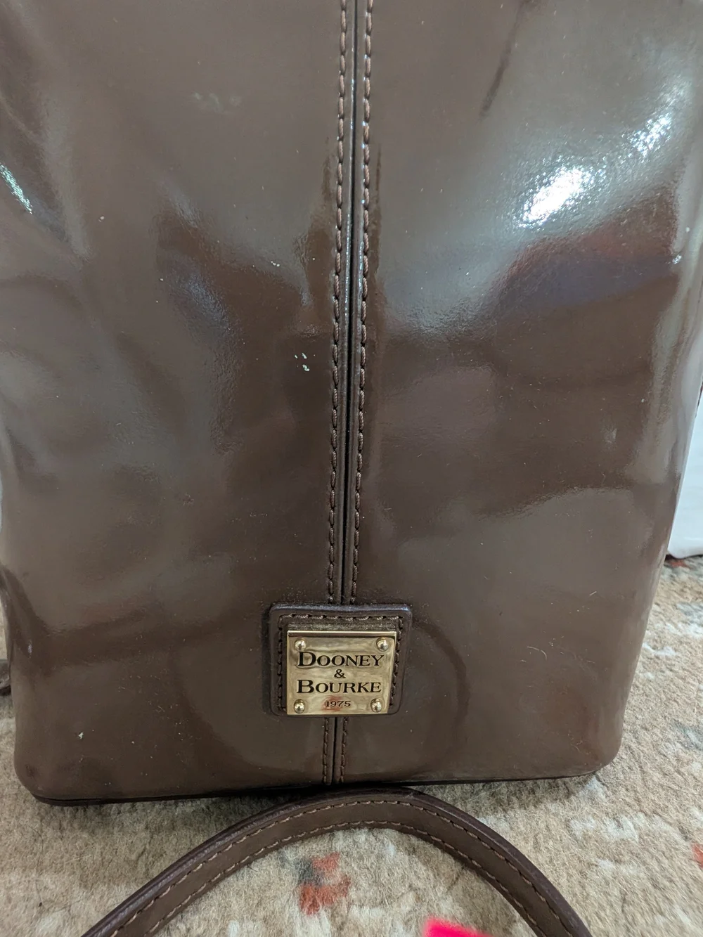 Dooney & Bourke Brown Patent Leather Crossbody Bag Gold Logo